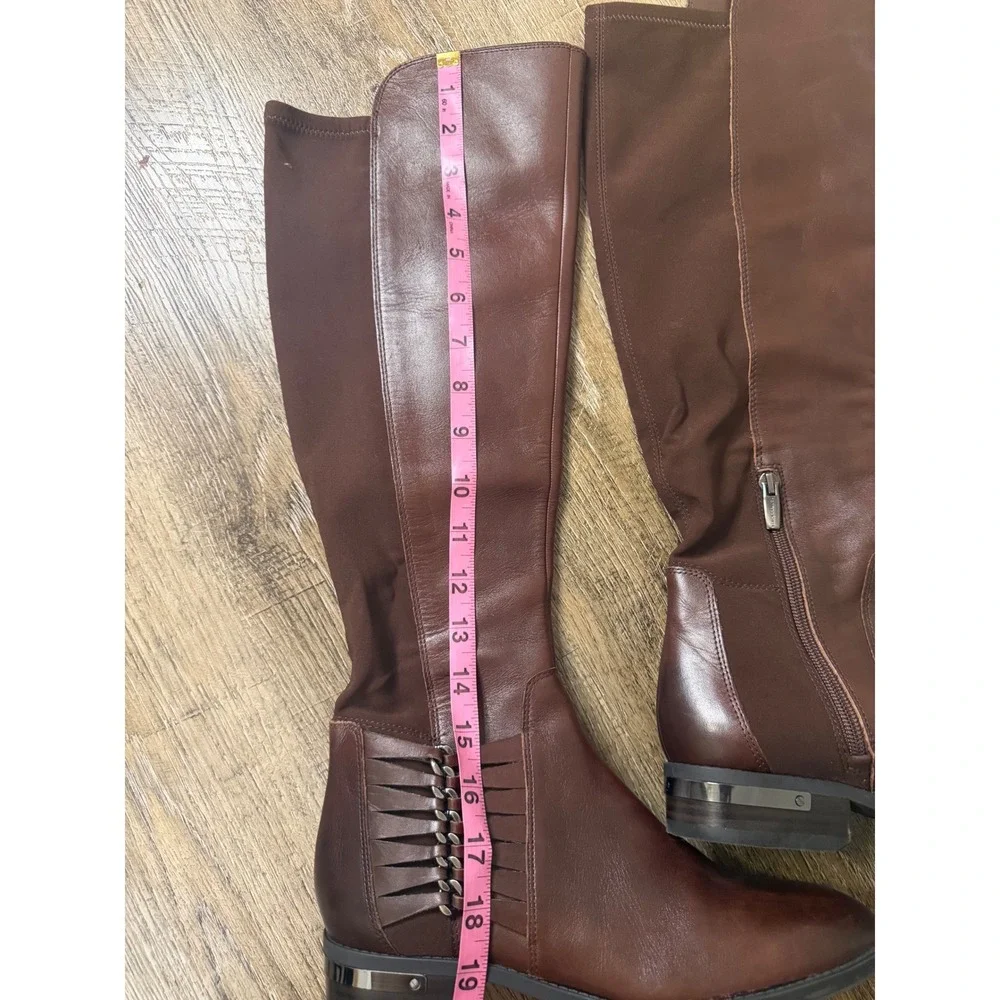 Vince Camuto Brown Leather Over The Knee Boots Size 8M Whipstitch Lug Sole